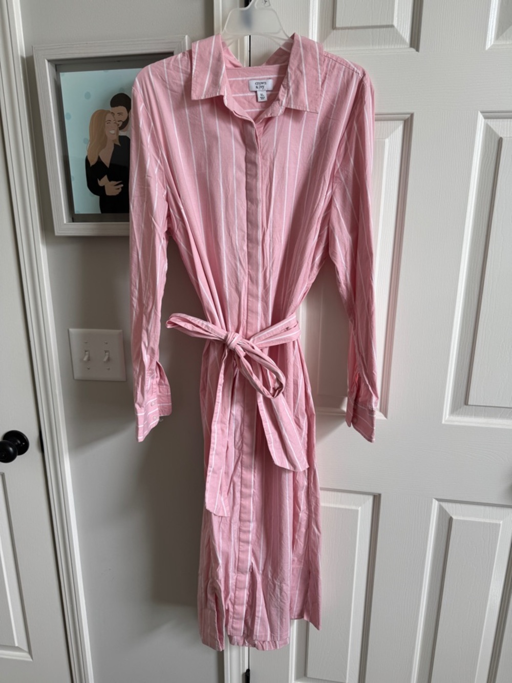 crown & ivy Striped Button Down Dress with Waist Tie